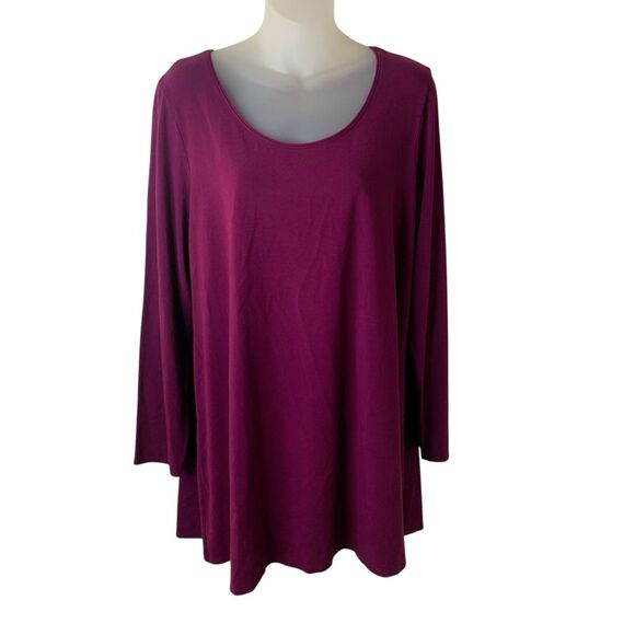 Eileen Fisher Tunic Top XL Women's Stretch Jersey Knit XL Purple Long Sleeves - Picture 2 of 8